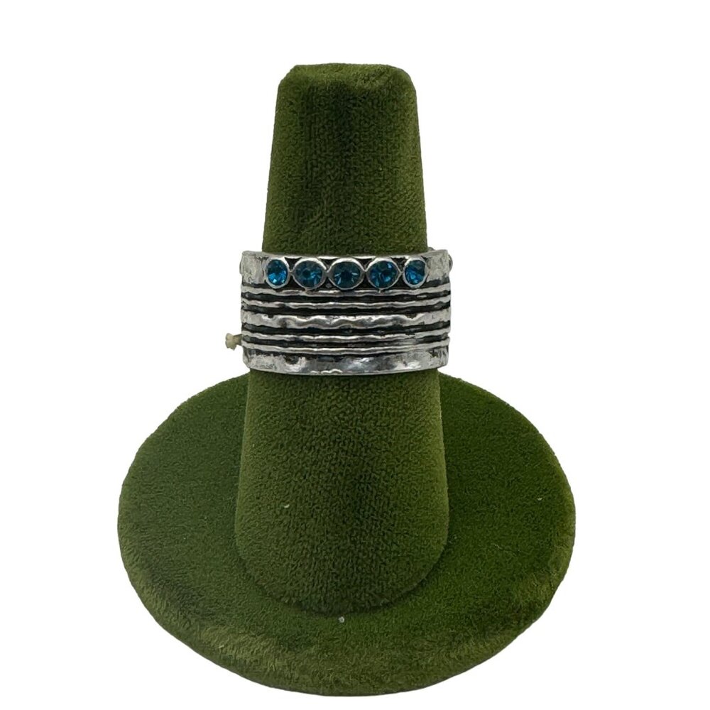 Handcrafted Silver Ring With Blue Gemstones One Size Adjustable Stretch